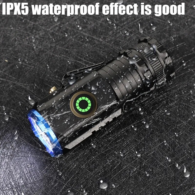 Galingas mini LED žibintuvėlis, aliuminio kišeninis žibintuvėlis, įkraunamas vandeniui atsparus žygio šviestuvas su rašiklio spaustuku ir uodegos magnetu
