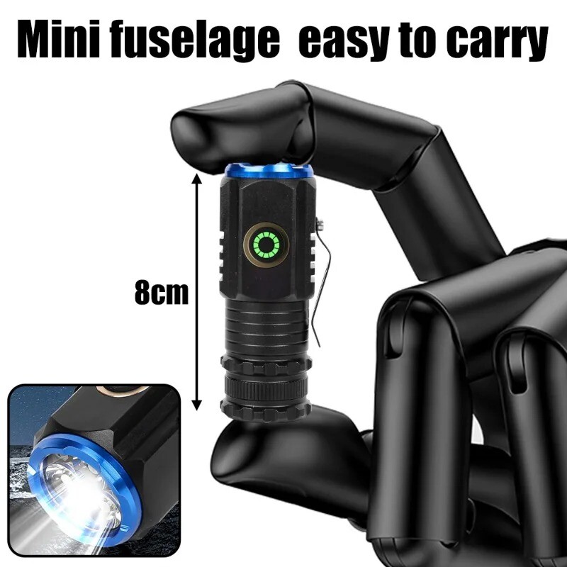 Galingas mini LED žibintuvėlis, aliuminio kišeninis žibintuvėlis, įkraunamas vandeniui atsparus žygio šviestuvas su rašiklio spaustuku ir uodegos magnetu
