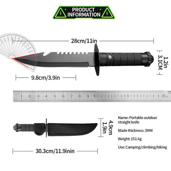 Μαχαίρι επιβίωσης εξωτερικού χώρου από ανοξείδωτο ατσάλι 11 ιντσών με στρατιωτικό τακτικό μαχαίρι Scabbard για αυτοάμυνα EDC Survival Knife