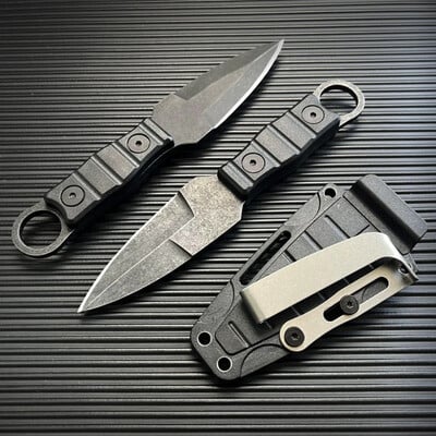 Black Thorn Stone Wash Single Edge/Z/V, Нож за оцеляване с висока твърдост Преносим тактически нож за къмпинг Мултифункционален нож с пръстен