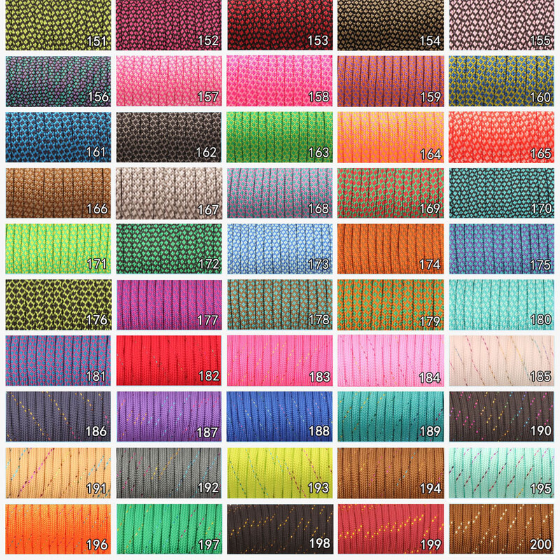 CAMPINGSKY Paracord 550 parašiuto virvelė palapinės virvė Guyline Mil Spec Type III 7 vnt. 100 pėdų pėsčiųjų kempingas 200 spalvų