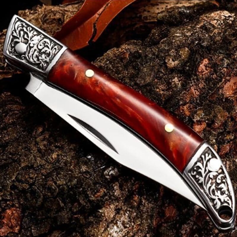 Sklopivi nož s rezbarenim uzorkom od nehrđajućeg čelika, taktički lovački nož za kampiranje na otvorenom, prijenosna džepna oštrica, oštra i izdržljiva