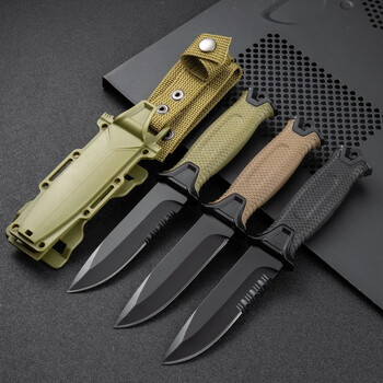 Νέο Εξωτερικό Tactical Sawtooth Straight Knife, Φορητό EDC Camping Survival Knife, 440C Steel Self-Defense Survival Rescue Knife