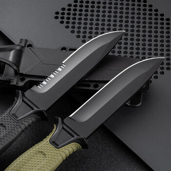 Νέο Εξωτερικό Tactical Sawtooth Straight Knife, Φορητό EDC Camping Survival Knife, 440C Steel Self-Defense Survival Rescue Knife