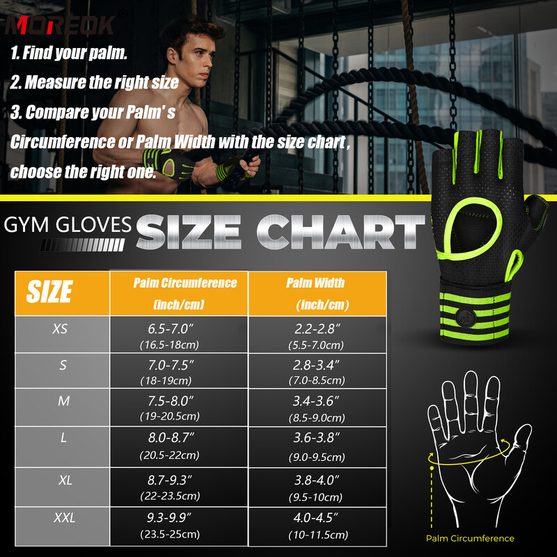 MOREOK Treniruotės Pirštinės Prisitraukimai Delnas Silikoninis Neslystantis Svoris Keliamasis Jėga Treniruoklis Riešo apsauga Ventiliuojamos treniruoklių salės fitneso pirštinės