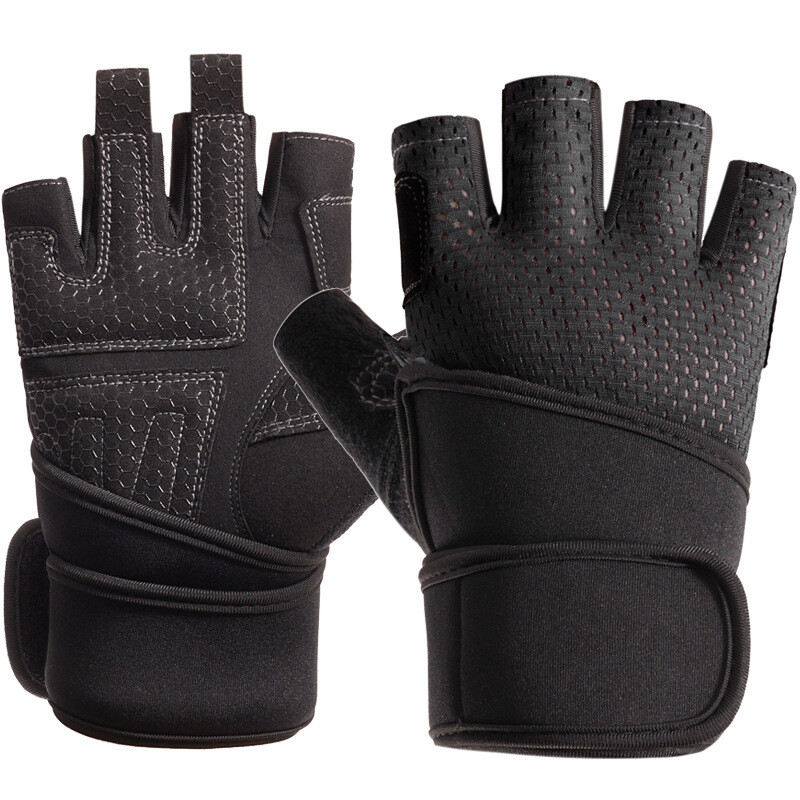 TNINE Mănuși negre fără degete Mănuși de fitness Mănuși cu jumătate de deget respirabile pentru bărbați/femei Echipament de haltere Mănuși de antrenament
