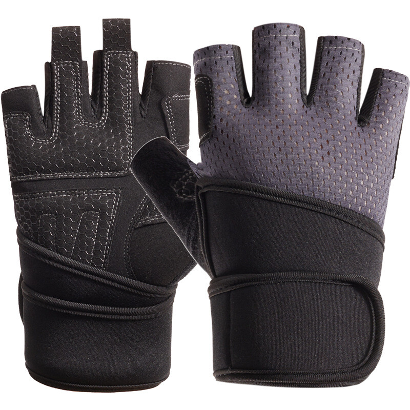 TNINE Mănuși negre fără degete Mănuși de fitness Mănuși cu jumătate de deget respirabile pentru bărbați/femei Echipament de haltere Mănuși de antrenament