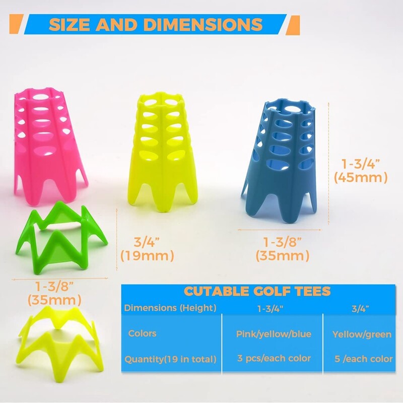 19Pcs Golf Simulator Tees Practice Tees Golf for Turf and Driving Range Tee Indoor
