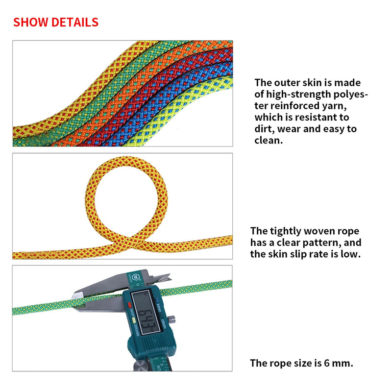 Uže za penjanje, prijenosno 6 mm neklizajuće uže za spust za preživljavanje Uže za padobran Uže za aktivnosti na otvorenom Dodatak za preživljavanje