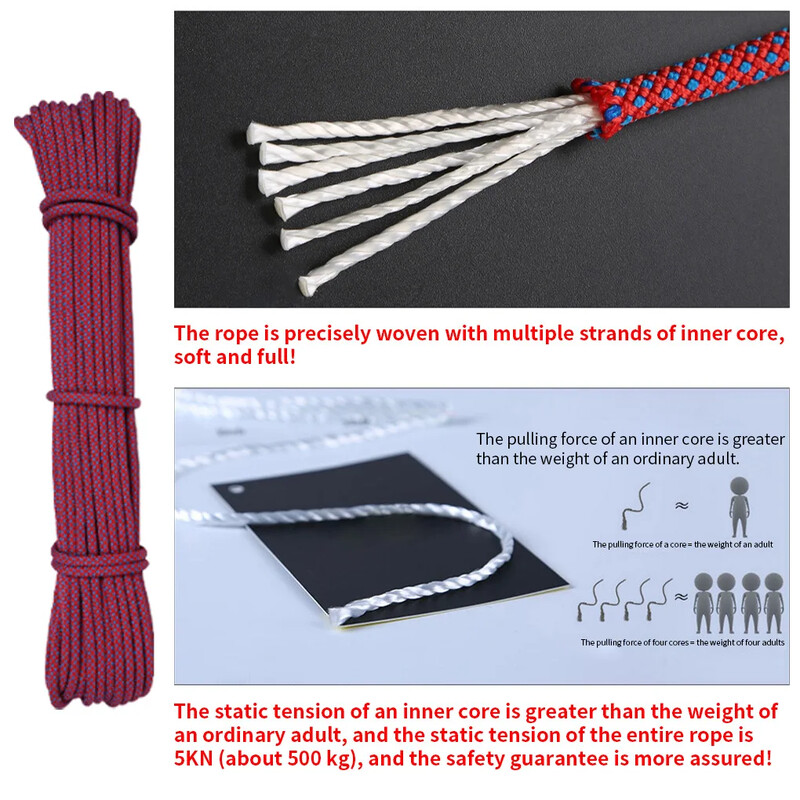 Uže za penjanje, prijenosno 6 mm neklizajuće uže za spust za preživljavanje Uže za padobran Uže za aktivnosti na otvorenom Dodatak za preživljavanje