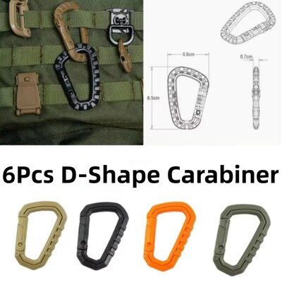 6x Tactical Carabiner Carabina Karabiner Clip Plastikinis kariūnų žygių kempingas