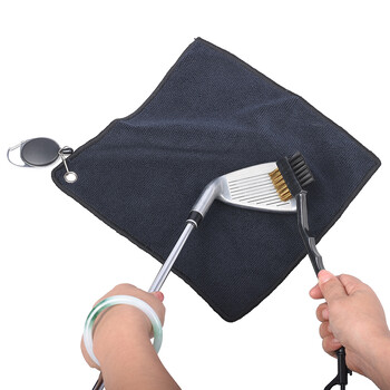 Τετράγωνη πετσέτα 25*25 cm Golf Towel Club Τετράγωνη Πετσέτα Εύκολο στο Τραβήσιμο Γάντζος Σχοινιού Μικροΐνες διπλής όψεως με βούρτσα γκολφ