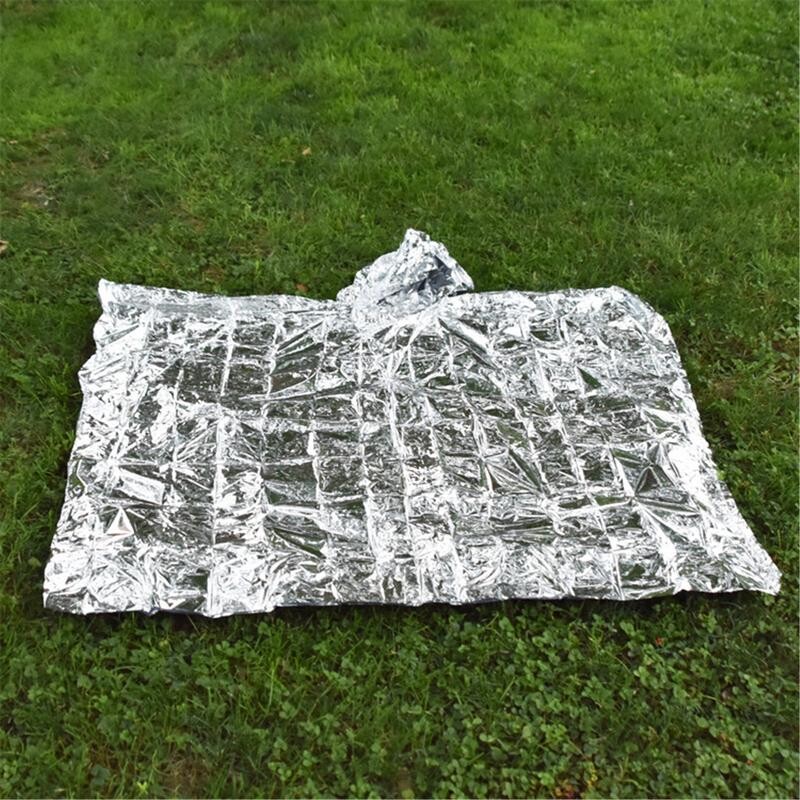 Έκτακτης ανάγκης Αδιάβροχο Αδιάβροχο Μεμβράνη αλουμινίου Μόνωση Poncho Μίας χρήσης Αδιάβροχο Κουβέρτες Camping Survival Rain Coat Εξοπλισμός
