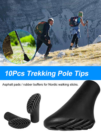 10Pcs Trekking Pole Tips Αντικατάσταση Λαστιχένια Πόδια Nordic Walking Stick Pads Λαστιχένια Buffers Trekking Pole Protectors for Climbing