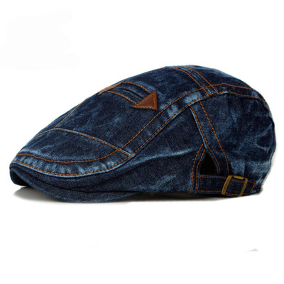 HT1195 Modes Pavasara Vasaras Džinsi Beretes Cepures Vīriešiem Sieviešu Kvalitatīvas ikdienas Unisex Džinsu Beretes Cepurīte Fitted Sun Cabbie Flat Cap