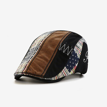 Ανδρικό καπέλο μπερέ Patchwork Newsboy Beret Ρυθμιζόμενο επίπεδο καπέλο Cabbie για οδήγηση, κυνήγι, ψάρεμα σε εξωτερικούς χώρους