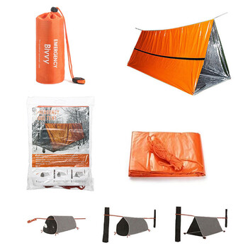 Комплект за спешно убежище за 2 души Bivy Survival Tent Kit Mylar Tube Tent Sleeping Bag Водоустойчиво външно SOS Термо одеяло за многократна употреба