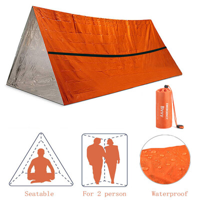 2 asmenų avarinės pastogės Bivy išgyvenimo palapinės rinkinys Mylar vamzdžių palapinės miegmaišis, atsparus vandeniui lauko SOS terminis antklodė, daugkartinio naudojimo