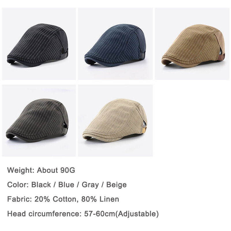 Britský štýl baretka pre mužov Pruhovaná kačacia čiapka Barety Plochá šiltovka pre ženy Vonkajšia golfová šoférska čiapka pre novinárov Nastaviteľná
