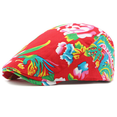 HT4390 Beret για άνδρες Γυναικείες Κινεζικές floral εμπριμέ καπέλο μπερέ Αρσενικό θηλυκό Vintage καλλιτέχνης ζωγράφος Μπερέ καπέλο ρυθμιζόμενο επίπεδο καπέλο άνδρες