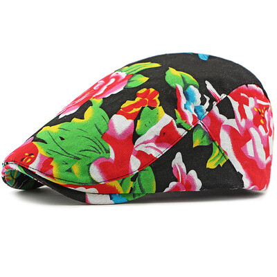 HT4390 Beret για άνδρες Γυναικείες Κινεζικές floral εμπριμέ καπέλο μπερέ Αρσενικό θηλυκό Vintage καλλιτέχνης ζωγράφος Μπερέ καπέλο ρυθμιζόμενο επίπεδο καπέλο άνδρες