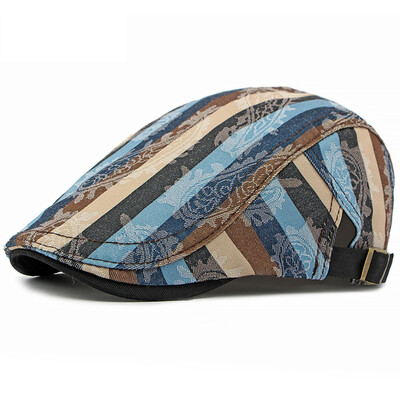 HT4339 Καπέλα για άντρες Γυναικεία Vintage ριγέ ρυθμιζόμενο καπέλο μπερέ Άνδρας γυναίκα ρετρό καλλιτέχνης Ζωγράφος Καπέλο μπερέ Άνοιξη Καλοκαίρι επίπεδο καπέλο