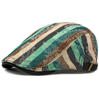 HT4339 Καπέλα για άντρες Γυναικεία Vintage ριγέ ρυθμιζόμενο καπέλο μπερέ Άνδρας γυναίκα ρετρό καλλιτέχνης Ζωγράφος Καπέλο μπερέ Άνοιξη Καλοκαίρι επίπεδο καπέλο