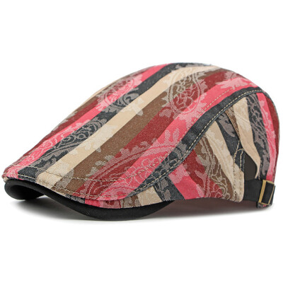 HT4339 Καπέλα για άντρες Γυναικεία Vintage ριγέ ρυθμιζόμενο καπέλο μπερέ Άνδρας γυναίκα ρετρό καλλιτέχνης Ζωγράφος Καπέλο μπερέ Άνοιξη Καλοκαίρι επίπεδο καπέλο