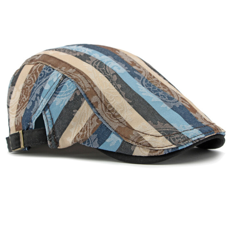 HT4339 Καπέλα για άντρες Γυναικεία Vintage ριγέ ρυθμιζόμενο καπέλο μπερέ Άνδρας γυναίκα ρετρό καλλιτέχνης Ζωγράφος Καπέλο μπερέ Άνοιξη Καλοκαίρι επίπεδο καπέλο