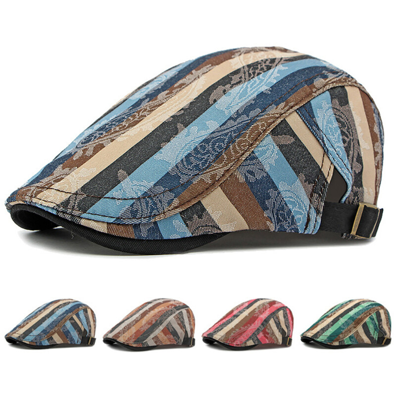 HT4339 Καπέλα για άντρες Γυναικεία Vintage ριγέ ρυθμιζόμενο καπέλο μπερέ Άνδρας γυναίκα ρετρό καλλιτέχνης Ζωγράφος Καπέλο μπερέ Άνοιξη Καλοκαίρι επίπεδο καπέλο