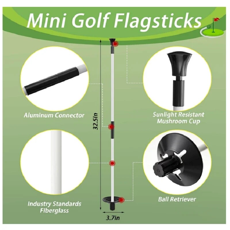 Golfi lipuvarda harjutamine õue golfivardale rohelise lipukepi panemise tihvti lipuvarda kaasaskantava kaheosalise disainiga