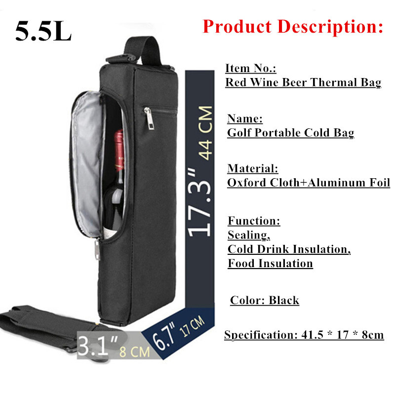 Μαύρο μανίκι μπύρας Golf Τσάντα ψυγείου γκολφ Αξεσουάρ γκολφ Μανίκι μπύρας μεγάλης χωρητικότητας Oxford υφασμάτινο μονωμένο μανίκι ψυγείου εξωτερικού χώρου