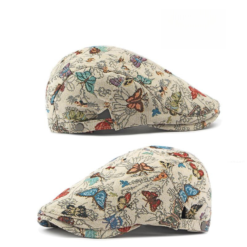 Ženska pamučna beretka s izvezenim grafitima 55-60 cm, modna beretka za sve sezone