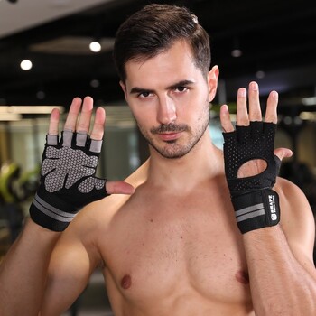 WorthWhile Half Finger Gym Fitness Gloves with Wrist Wrap Support for Men Women Crossfit Workout Мощно оборудване за вдигане на тежести