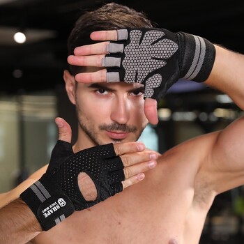 WorthWhile Half Finger Gym Fitness Gloves with Wrist Wrap Support for Men Women Crossfit Workout Мощно оборудване за вдигане на тежести