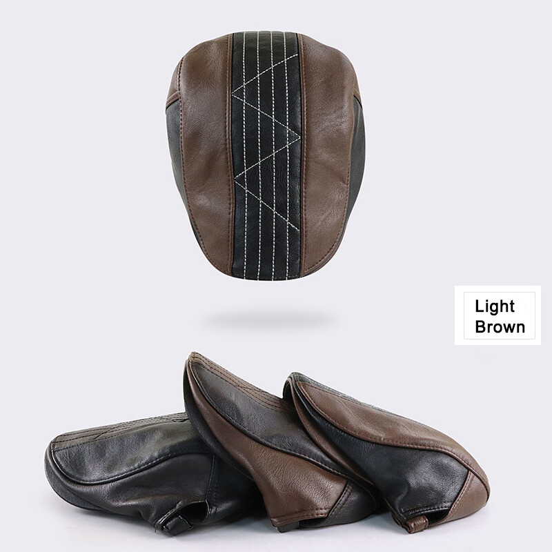 Šeširi s beretkama od PU kože Muškarci Jesen Zima Vizir od umjetne kože riblja kost Sredovječna muška topla ravna kapa sa šiltom Podesiva