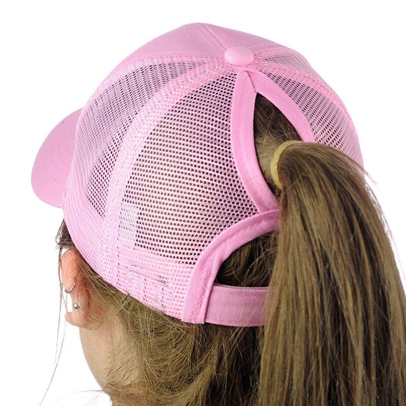Ljetna kapa za žene Bejzbol kapa s konjskim repom Mrežasta podesiva golf sportska kapa s leđima, jednobojna visoka neuredna punđa kapa za djevojčice