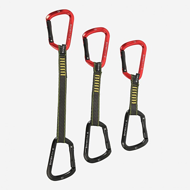 Penjanje po stijenama, kratka traka, velika čvrstoća, 25 kN, raskidajuća napetost, brzo izvlačenje, planinarski karabiner, remen za povezivanje remena