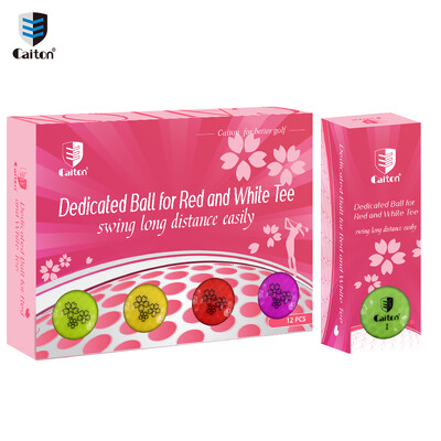 Caiton 12 vnt spalvotų golfo kamuoliukų, daugiasluoksnis dizainas, padidintas skrydžio atstumas, sukimosi valdymas, didelis siūbavimo greitis, patvarus dangtelis.