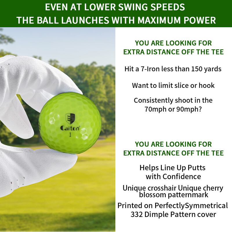 Caiton 12 vnt spalvotų golfo kamuoliukų, daugiasluoksnis dizainas, padidintas skrydžio atstumas, sukimosi valdymas, didelis siūbavimo greitis, patvarus dangtelis.