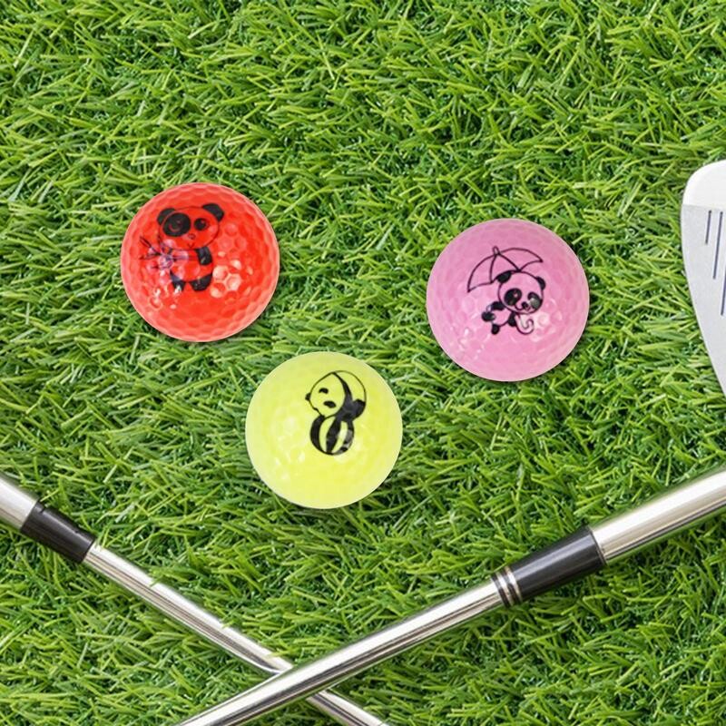 3 vnt Juokingi golfo kamuoliukai, golfo akį traukiantys pratybų atstumo kamuoliai su mielais pandos rašto golfo priedais