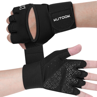 KUTOOK sporto salės sportinės pirštinės vyrams, visapusiškai apsaugotos delnų treniruotės, svorių kilnojimo pirštinės su dirželiais Riešo dirželiai sunkiosios atletikos pirštinės