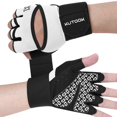 KUTOOK sporto salės sportinės pirštinės vyrams, visapusiškai apsaugotos delnų treniruotės, svorių kilnojimo pirštinės su dirželiais Riešo dirželiai sunkiosios atletikos pirštinės