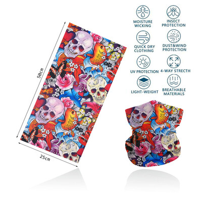Skull Face Bandana για Ποδηλασία Πεζοπορία Ψάρεμα Προστασία από υπεριώδη ακτινοβολία Quickdry Neck Gaiter Άνδρες Γυναικείες Εκτύπωση Σκελετού Μαντίλι κεφαλιού Balaclava