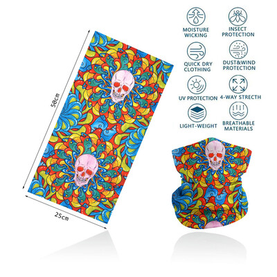 Skull Face Bandana για Ποδηλασία Πεζοπορία Ψάρεμα Προστασία από υπεριώδη ακτινοβολία Quickdry Neck Gaiter Άνδρες Γυναικείες Εκτύπωση Σκελετού Μαντίλι κεφαλιού Balaclava