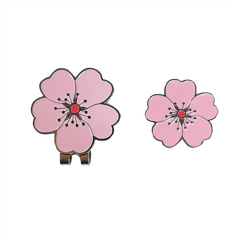 Oznaka loptice za golf s kopčom za šešir za golf, magnetska legura, uzorak cvijeta ružičaste breskve, marker za golf, poklon za lopticu za golf, Sportska isporuka u paketu