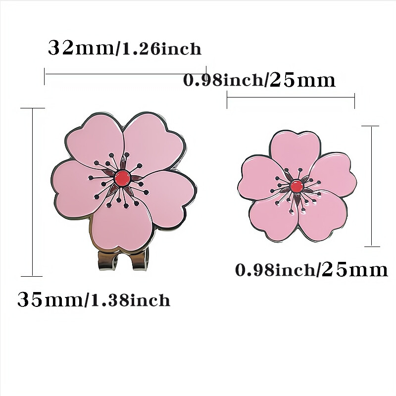 Oznaka loptice za golf s kopčom za šešir za golf, magnetska legura, uzorak cvijeta ružičaste breskve, marker za golf, poklon za lopticu za golf, Sportska isporuka u paketu