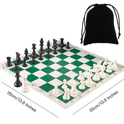 Profesionalna šahovska garnitura, 32 šahovske figure s šahovskom pločom na kotrljanje, društvene igre s crnom torbom za pohranu za svakodnevnu upotrebu na turnirima