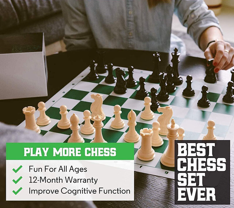 Profesionalna šahovska garnitura, 32 šahovske figure s šahovskom pločom na kotrljanje, društvene igre s crnom torbom za pohranu za svakodnevnu upotrebu na turnirima