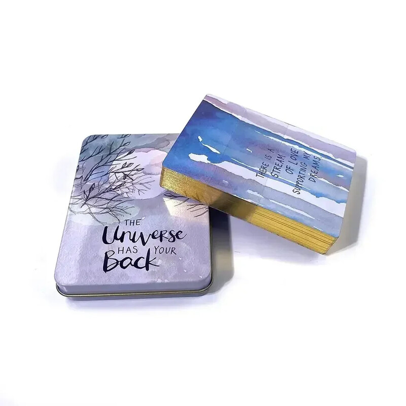 Svemir ima vaša leđa Tarot špil Tarot karte u limenoj kutiji s pozlaćenim rubom za karte za igru 44 komada